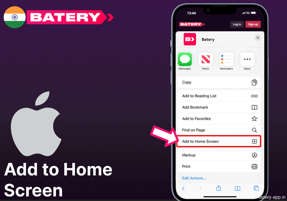 Add the Batery Bet app to home screen