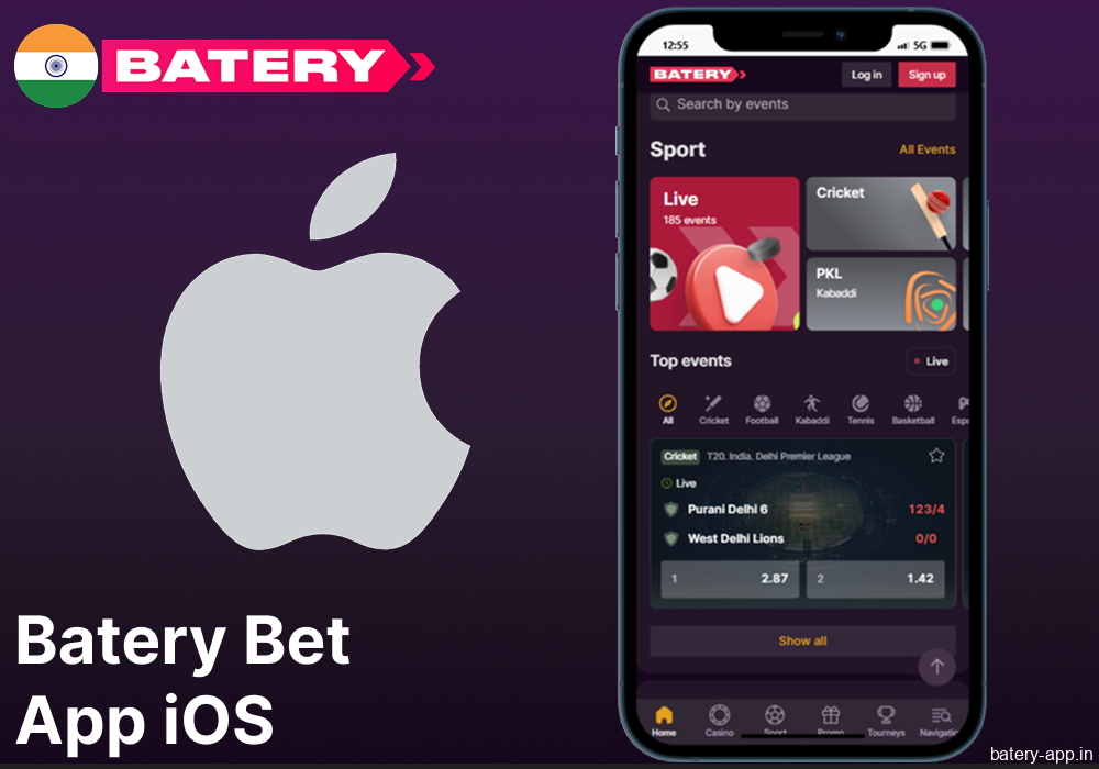 Batery Bet app available on iOS devices for players from India