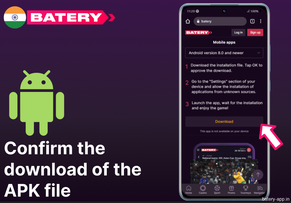 Confirm the download of the Batery APK file