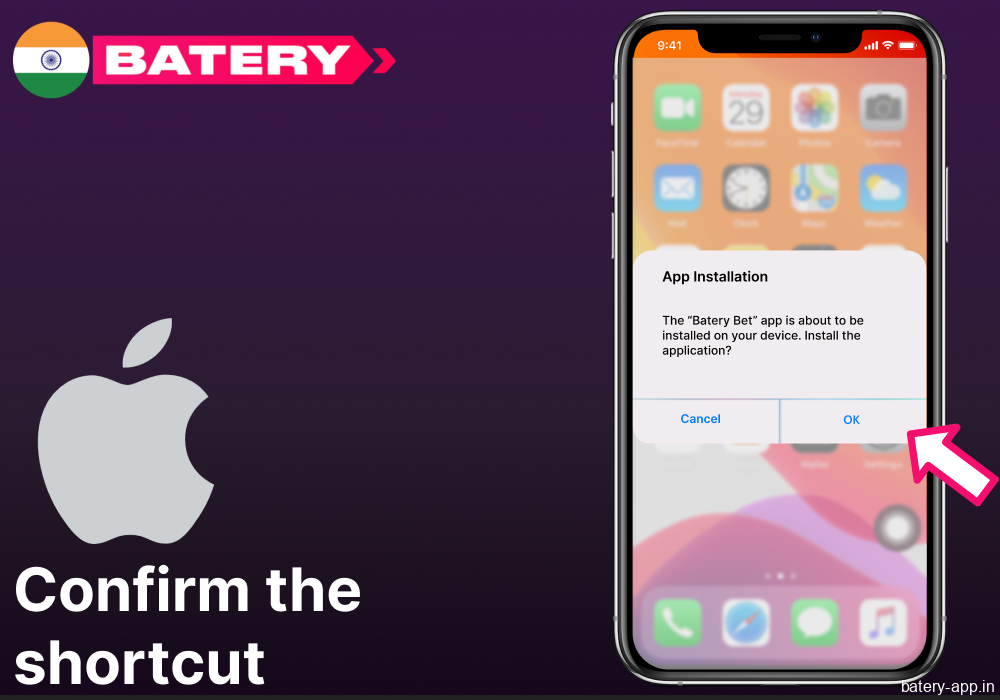 Confirm the Batery Bet app shortcut