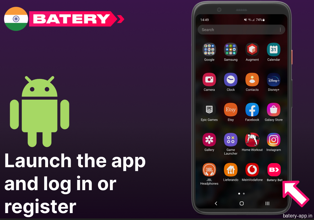 Launch the Batery Bet app and log in or register