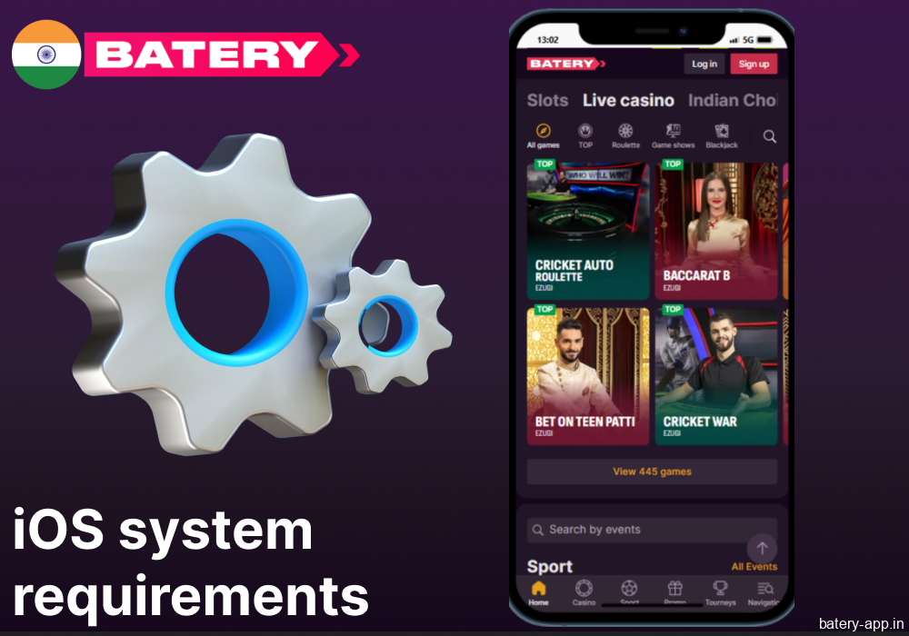 Batery Bet app system requirements for iSO devices